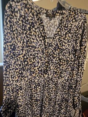 Cocomo Navy Blue Printed V-Neck Button Blouse